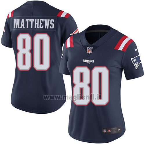 Maglia NFL Limited Donna New England Patriots 80 Jordan Matthews Blu Stitched Rush
